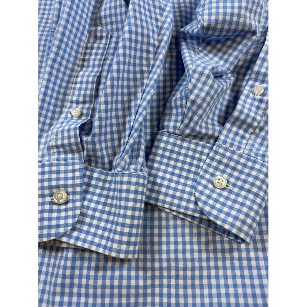 Stafford Mens Blue Gingham Travel Performance Super Shirt 18 36-37 Regular Fit - Picture 8 of 8